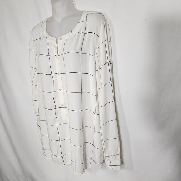 J Jill Womens Tunic Blouse Medium Popover Ivory Windowpane Check Half Button - Picture 4 of 9